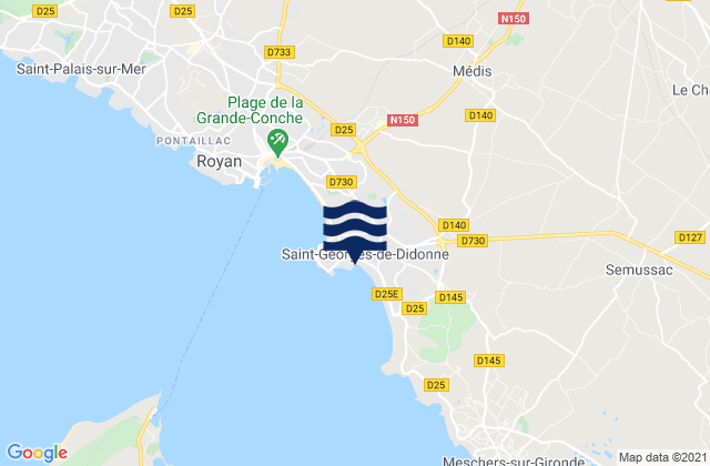 Carte des horaires des marées pour Saint-Georges-de-Didonne, France