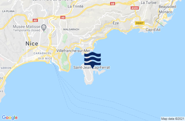 Carte des horaires des marées pour Saint-Jean-Cap-Ferrat, France
