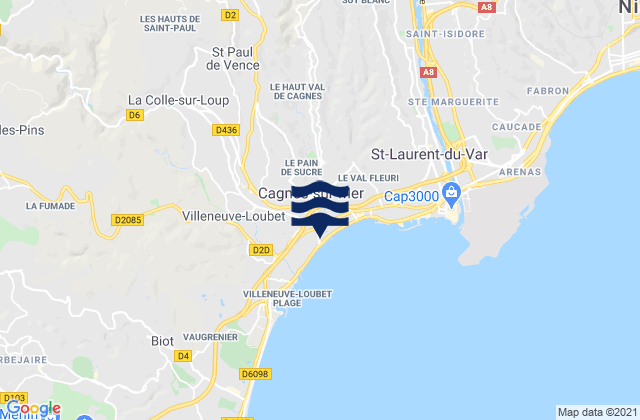 Carte des horaires des marées pour Saint-Paul-de-Vence, France