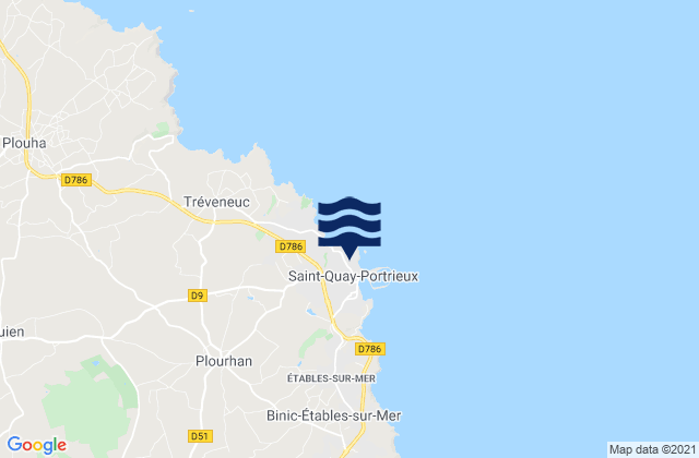 Carte des horaires des marées pour Saint-Quay-Portrieux, France