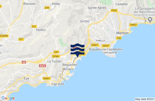 Carte des horaires des marées pour Saint-Roman, Monaco