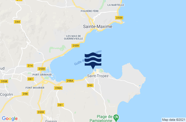 Carte des horaires des marées pour Saint-Tropez, France