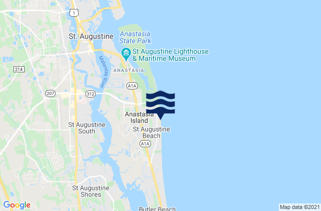 Carte des horaires des marées pour Saint Augustine Beach, United States