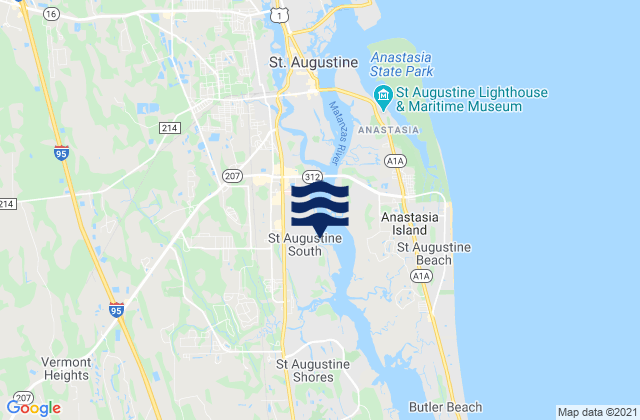 Carte des horaires des marées pour Saint Augustine South, United States