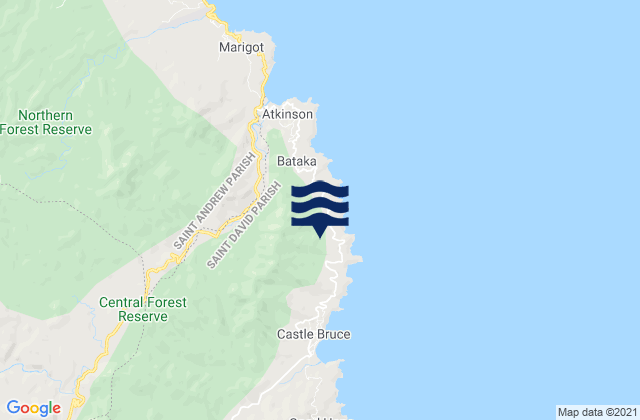 Carte des horaires des marées pour Saint David, Dominica