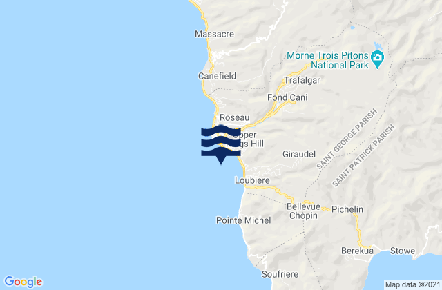 Carte des horaires des marées pour Saint George, Dominica
