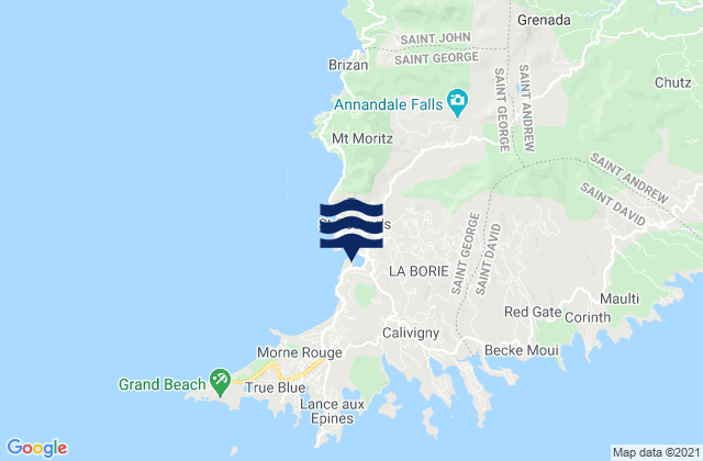 Carte des horaires des marées pour Saint George, Grenada