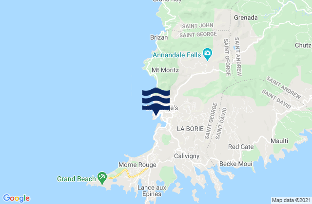 Carte des horaires des marées pour Saint George's, Grenada