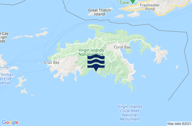 Carte des horaires des marées pour Saint John Island, U.S. Virgin Islands