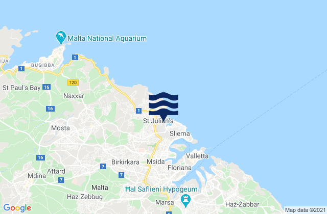 Carte des horaires des marées pour Saint John, Malta