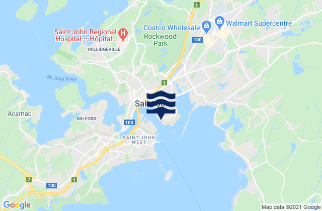 Carte des horaires des marées pour Saint John, Canada