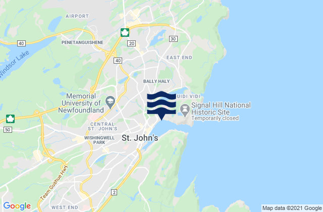 Carte des horaires des marées pour Saint John's Harbour, Canada
