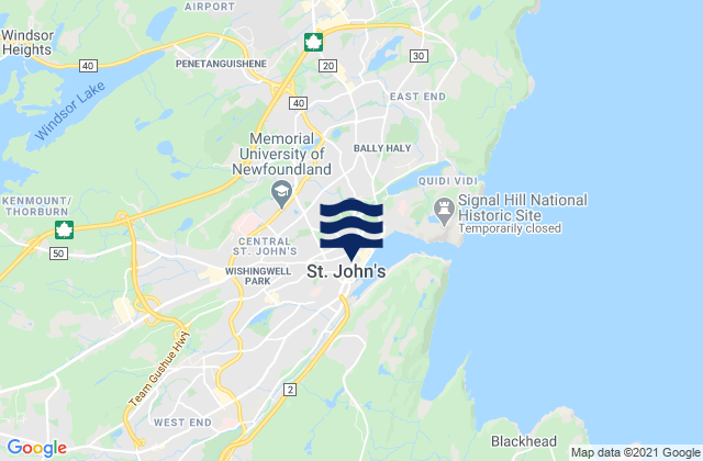 Carte des horaires des marées pour Saint John's, Canada