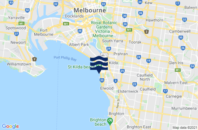 Carte des horaires des marées pour Saint Kilda, Australia