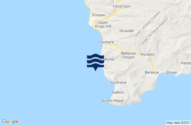 Carte des horaires des marées pour Saint Luke, Dominica