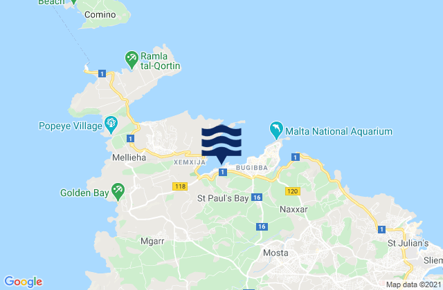 Carte des horaires des marées pour Saint Paul’s Bay, Malta