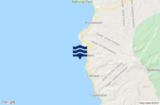 Carte des horaires des marées pour Saint Peter, Dominica