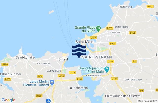 Carte des horaires des marées pour Saint Servan, France