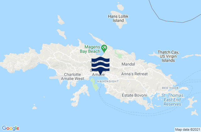Carte des horaires des marées pour Saint Thomas Island, U.S. Virgin Islands