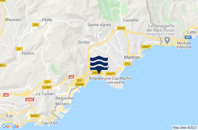 Carte des horaires des marées pour Sainte-Agnès, France