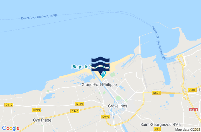 Carte des horaires des marées pour Sainte-Marie-Kerque, France