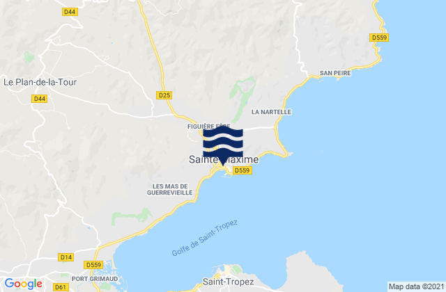 Carte des horaires des marées pour Sainte-Maxime, France