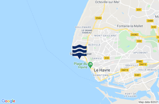 Carte des horaires des marées pour Sainte Adresse, France