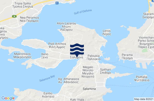 Carte des horaires des marées pour Salamína, Greece