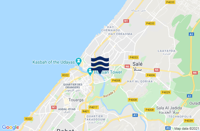 Carte des horaires des marées pour Sale, Morocco