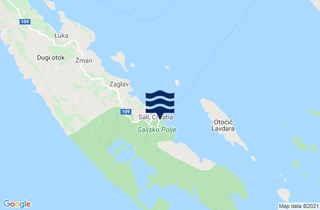 Carte des horaires des marées pour Sali, Croatia