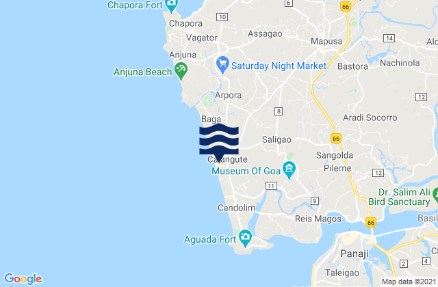Carte des horaires des marées pour Saligao, India