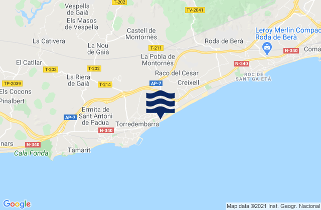 Carte des horaires des marées pour Salomó, Spain