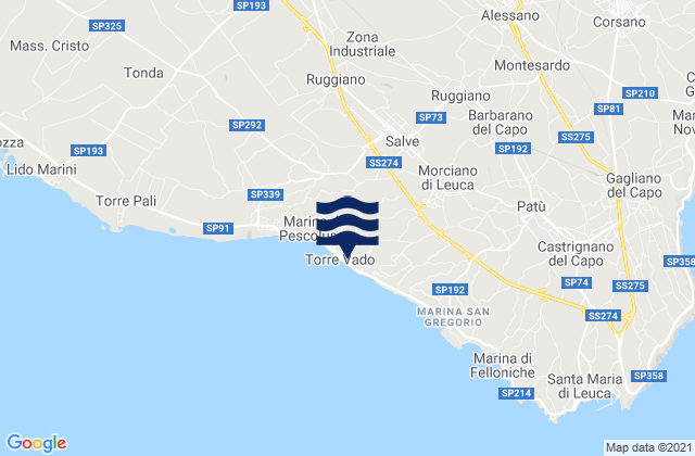 Carte des horaires des marées pour Salve, Italy