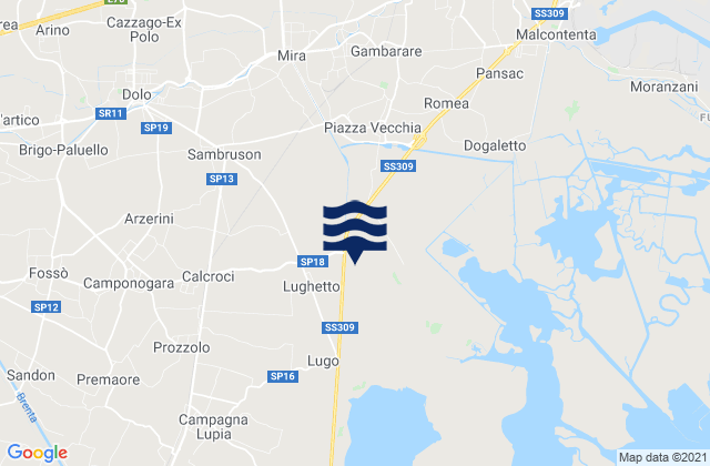 Carte des horaires des marées pour Sambruson, Italy