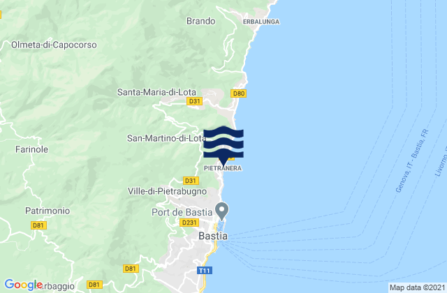 Carte des horaires des marées pour San-Martino-di-Lota, France