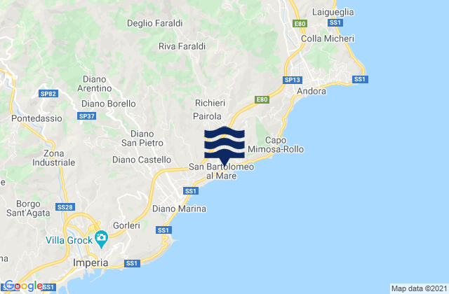 Carte des horaires des marées pour San Bartolomeo al Mare, Italy