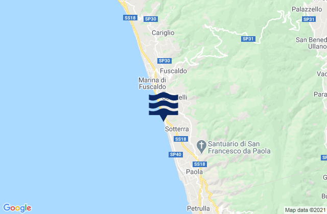 Carte des horaires des marées pour San Benedetto Ullano, Italy
