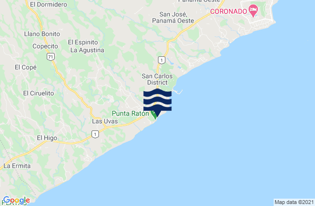 Carte des horaires des marées pour San Carlos, Panama