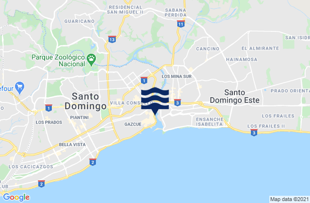 Carte des horaires des marées pour San Carlos, Dominican Republic
