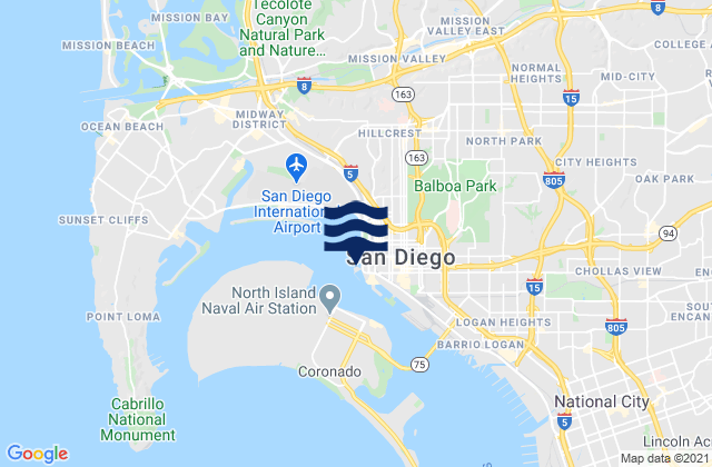 Carte des horaires des marées pour San Diego (broadway), United States