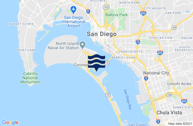 Carte des horaires des marées pour San Diego Bay Entrance, United States