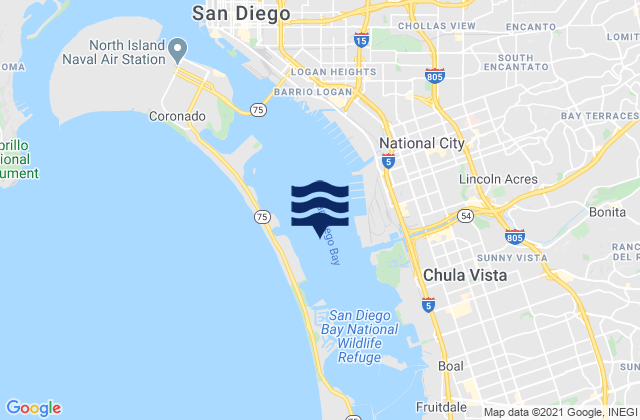 Carte des horaires des marées pour San Diego Bay, United States