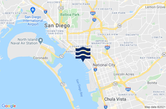Carte des horaires des marées pour San Diego County, United States