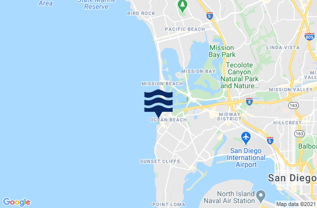 Carte des horaires des marées pour San Diego Ocean Beach Park, United States
