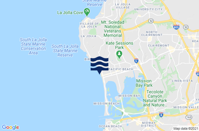Carte des horaires des marées pour San Diego Pacific Beach, United States