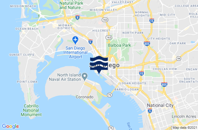 Carte des horaires des marées pour San Diego, United States