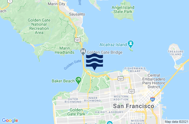 Carte des horaires des marées pour San Francisco (Golden Gate), United States