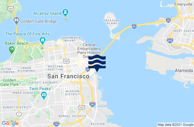 Carte des horaires des marées pour San Francisco, United States