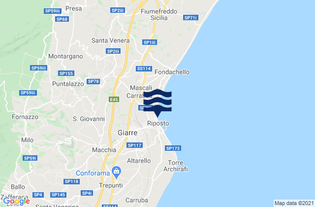 Carte des horaires des marées pour San Giovanni, Italy