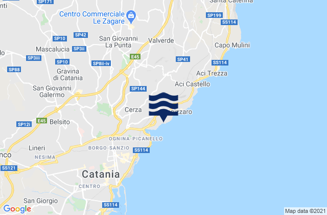 Carte des horaires des marées pour San Gregorio di Catania, Italy